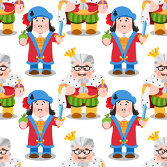 Seamless pattern with cartoon king and prince.