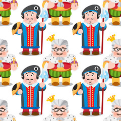 Seamless pattern with cartoon king and prince.