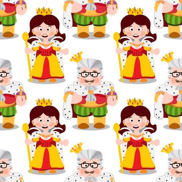 Seamless Pattern With Cartoon King And Queen.