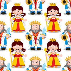 Fototapeta na wymiar Seamless pattern with cartoon king and queen.