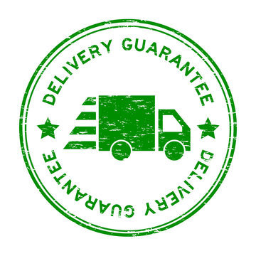 Grunge Green Delivery Guarantee With Truck Icon Rubber Stamp