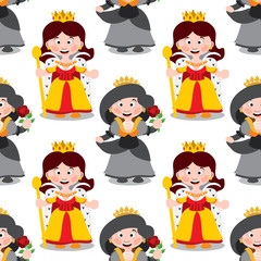 Seamless pattern with cartoon queens.