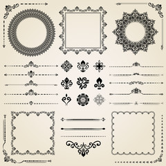 Fototapeta premium Vintage set of elements. Different elements for decoration and design frames, cards, menus, backgrounds and monograms. Collection of floral ornaments