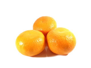 Closed up three ripe oranges isolated on white background 