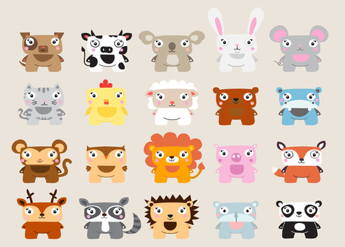 cute animal vector illustration icon set