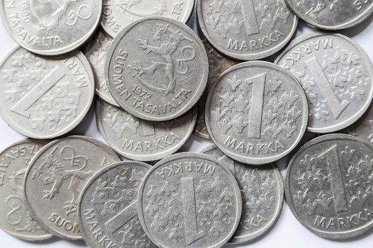 A bunch of old 1 Finnish Mark coins