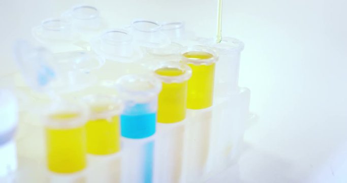 An experienced scientist analyzes the tubes in his laboratory with all the equipment to high technology professional, analyze products for pharmaceutical companies, for the welfare of the people and m