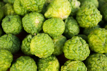 fresh green kaffir lime at market