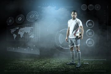 Soccer player with ball in action outdoors