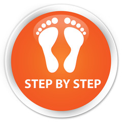 Step by step (footprint icon) orange glossy round button