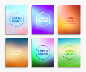 Brochure flyer layouts in A4 size. Abstract geometric blurred backgrounds set. Vector illustrations for poster, card templates, annual report cover, magazine or website promotional banner design.