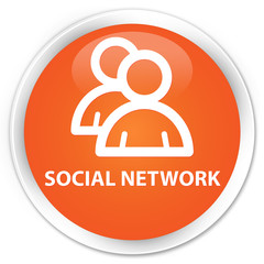 Social network (group icon) orange glossy round button