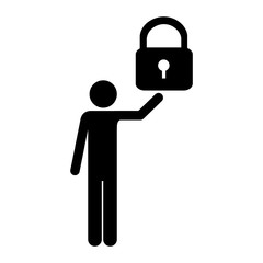 safety lock and man pictogram icon image vector illustration design 