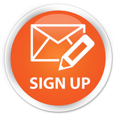 Sign up (edit mail icon) orange glossy round button