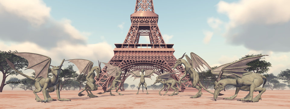 Gargoyles vor dem Eiffelturm
