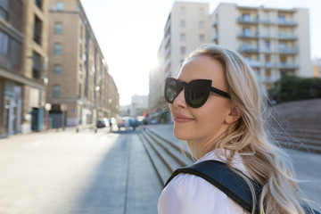 beautiful young woman traveling