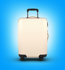 Suitcase on wheels without shadow on blue gradient background 3d