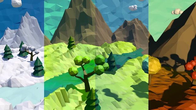 3d low poly landscape. Seasons change