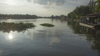 riverside countryside evening reflection light concept
