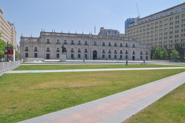 Presidential palace  La  Moneda in the capital city of Chile - Santiago de Chile - obrazy, fototapety, plakaty