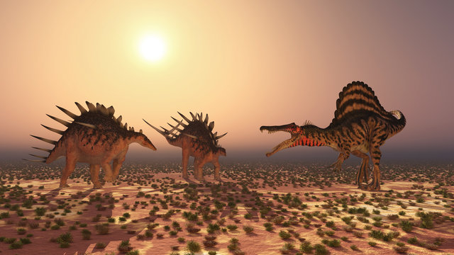 Spinosaurus attacks Kentrosaurus