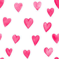 Beautiful Vector illustration Seamless pattern with red watercolor hearts.