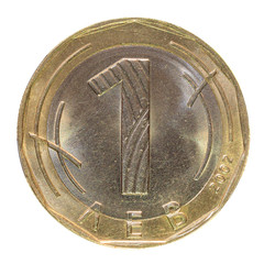 Coin one Bulgarian Lev. Macro.