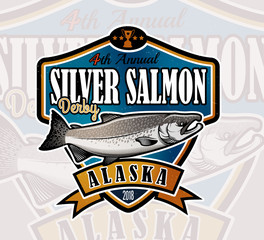 Fototapeta premium Fishing Vector Logo. Salmon Fish icon.