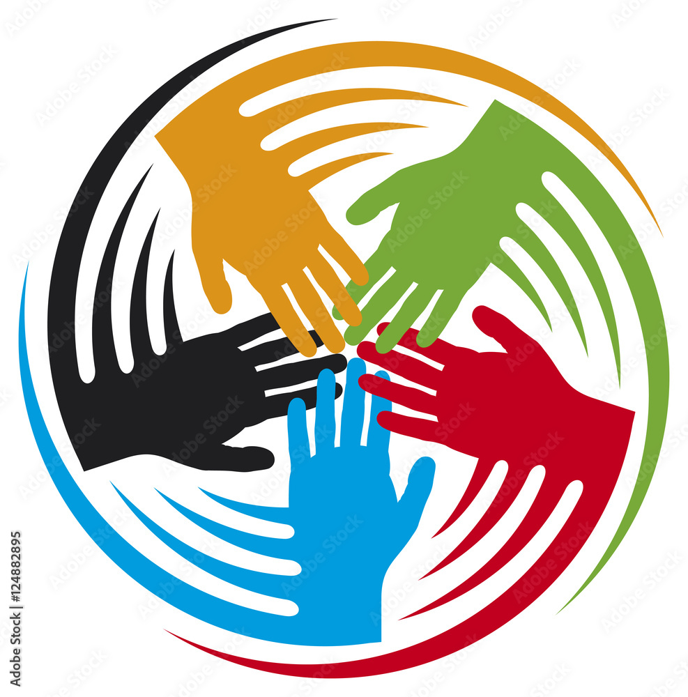 Wall mural teamwork hands icon (people connected symbol)