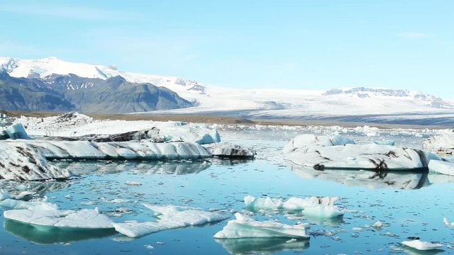 Jokulsarion, Iceland glacier lagoon, Wid beauty landscape pan.