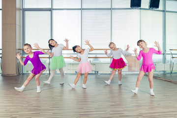 happy children dancing on in hall, healthy life, kid's togethern