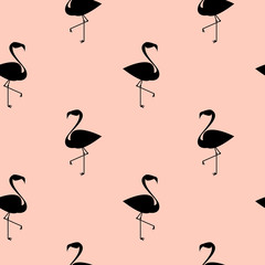 Obraz premium flamingo black silhouette on pink background seamless vector pattern illustration