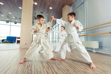 young, beautiful, successful multi ethical kids in karate positi