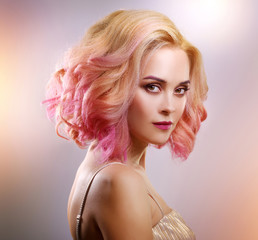 Beauty fashion model girl with colorful dyed hair