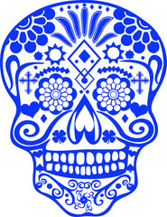 SUGAR SKULL WITH CROSS, HEART, 4-LEAF CLOVER AND SPADE