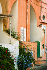 Fototapeta na wymiar typical architecture of Procida's fishermen houses, Procida island, Naples