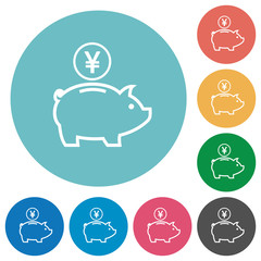 Yen piggy bank flat round icons