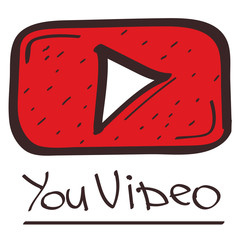 Play button color illustration in hand drawing style.