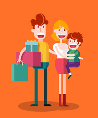 Family Loves Shopping Together. Isolated Flat Vector Illustration.