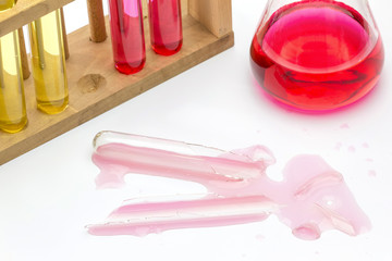 liquid chemical spilled from laboratory glassware