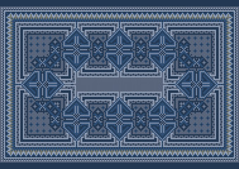Luxury ethnic carpet with oriental vintage ornament in blue shades
