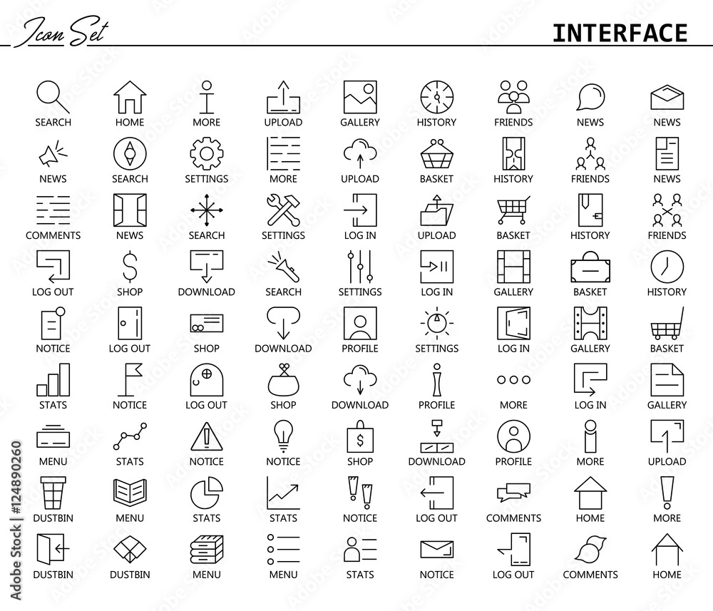 Aufkleber 81 thin line icons for web and mobile. light version.