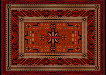 Vivid luxury ethnic carpet with oriental vintage ornament in red shades
