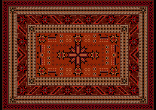 Vivid luxury ethnic carpet with oriental vintage ornament in red shades

