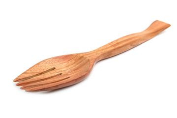 Wooden kitchen utensils. wooden fork and spoon  on white background