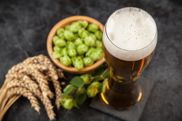 Beer glass on dark background
