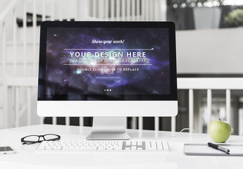 Desktop Computer at an Office Desk Mockup 3