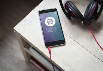 Smartphone with Headphones Mockup 2