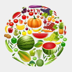 Healthy lifestyle fruit and vegetables circle