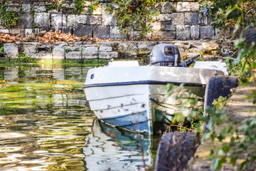 Boat On The Lake In Fall/Autumn Season